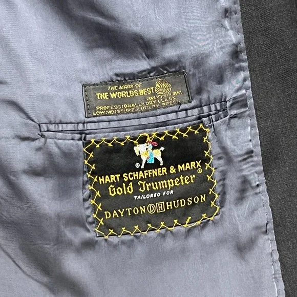 Hart Schaffner Marx Blazer Mens 46L Gray Excellent Wool Gold Trumpeter Jacket - Picture 6 of 11